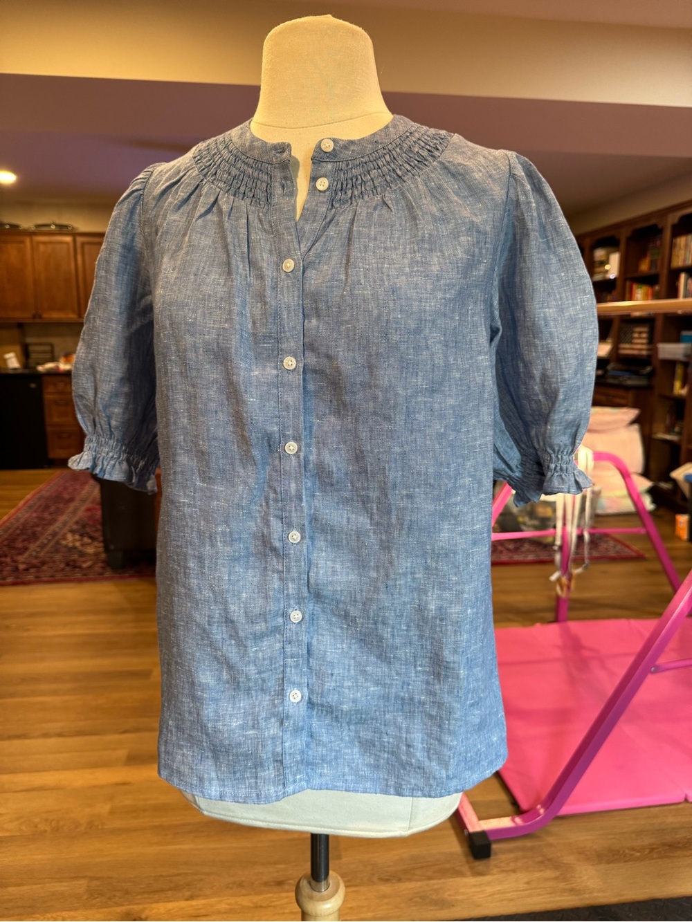 Boden Linen puff sleeve button down blouse sz 6